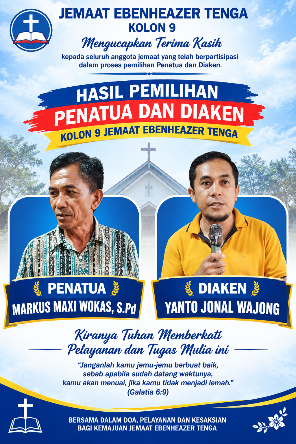 Pesta Iman Jemaat Ebenheazer Tenga, Markus Maxi Wokas dan Yanto Jonal Wajong Terpilih Pimpin Kolom 9